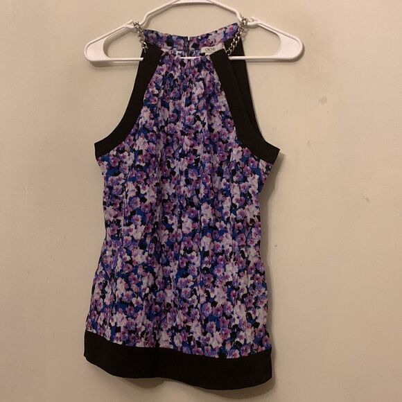 Cache floral purple halter top with silver chain straps Size S NWT - Picture 3 of 10